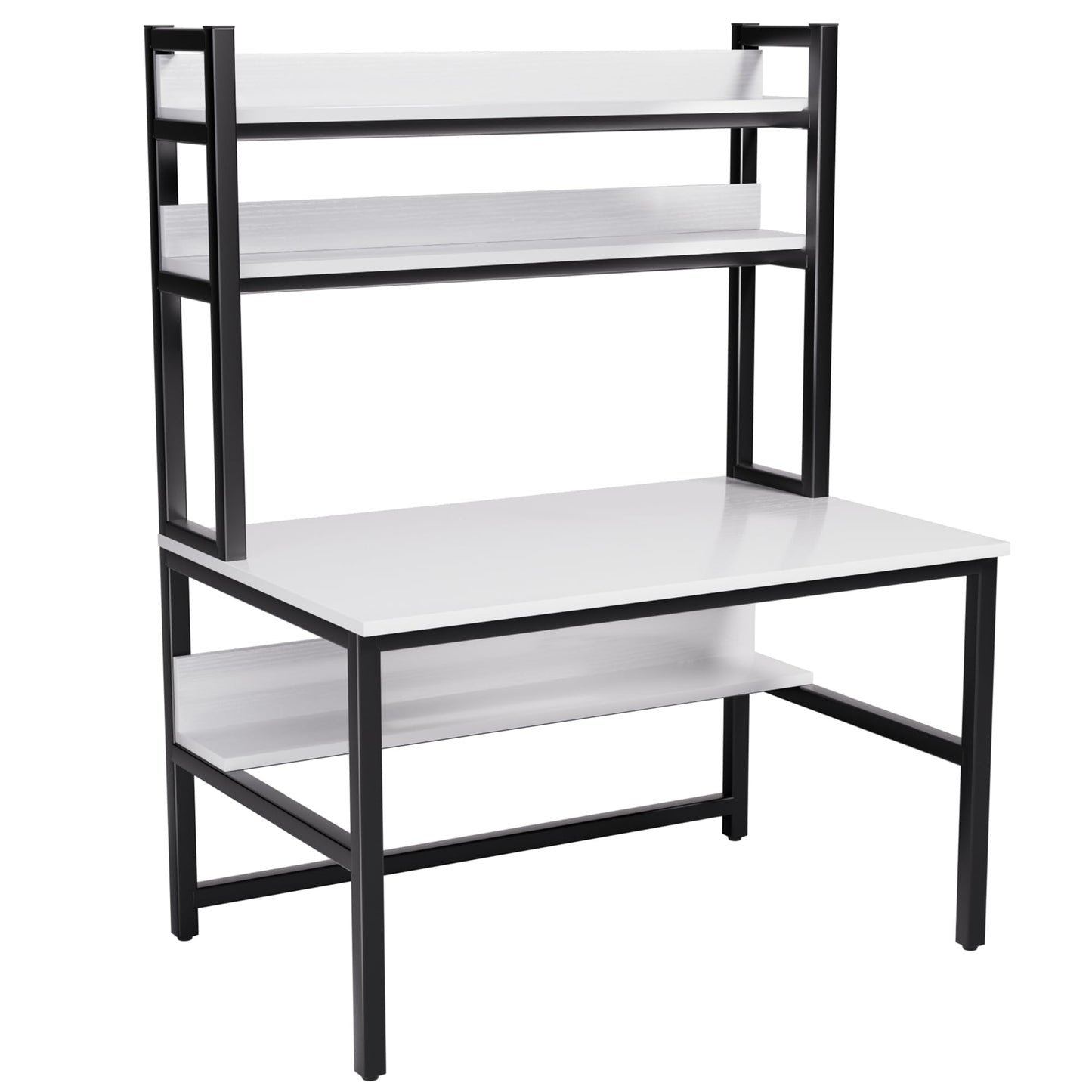 Aquzee Computer Desk with Shelves, 47" W x 23.6" D Gaming Desk with Hutch and Bookshelf, White Study Table for Bedroom Space Saving with 3 Tier Storage Shelf, Home Office Desk for Writing Work