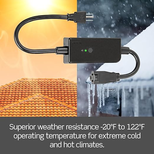 Leviton Decora Smart Wi-Fi Outdoor Plug, Works with Matter, My Leviton, Alexa, Google Assistant, Apple Home/Siri & Wire-Free Anywhere Switch Companion, Weather-Resistant, D215O-1RE, Black
