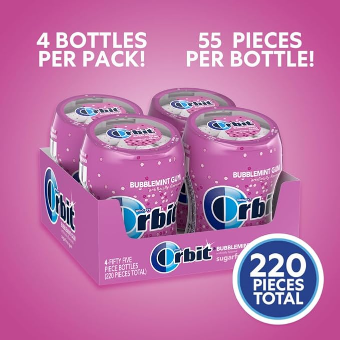 ORBIT Bubblemint Sugar Free Chewing Gum Bulk Pack, 55 Piece Bottle (4 Pack)
