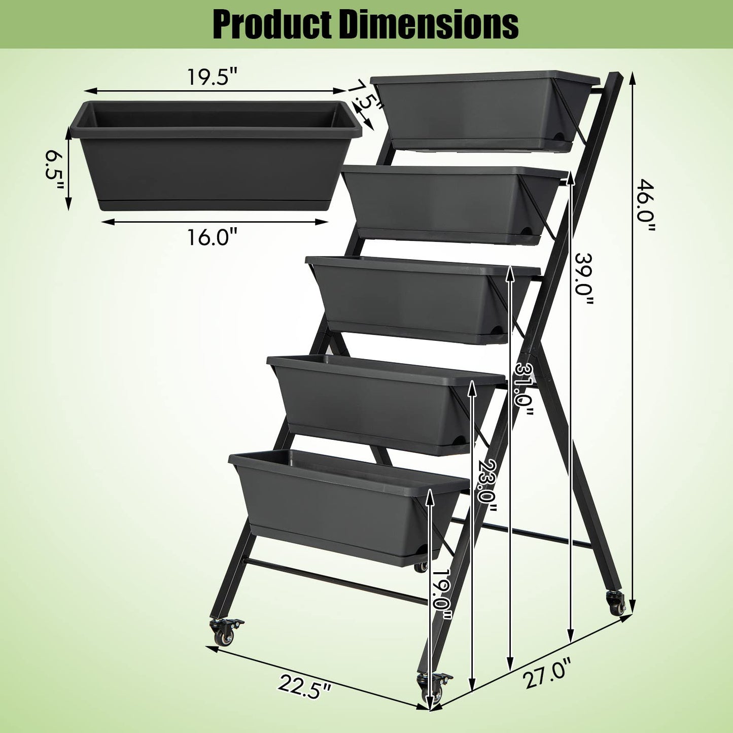 DREAMADE Vertical Garden Bed with Wheels, 5 Tier Raised Garden Bed w/Removable Planter Boxes, Lockable Wheels, Drainage Holes, Rolling Vertical Planter for Herb Vegetable Flower, Outdoor Patio Balcony