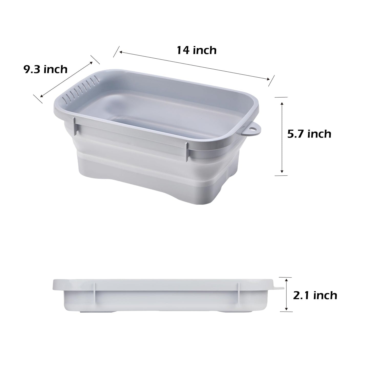 Daimix Collapsible Dish Pans, 2Gal (7.5L) Capacity, Plastic Dish Tub Dishpan for Kitchen Sink with Drainage Hole, Foldable Small Wash Basin for Kitchen, Camping, Travel (Light Blue)