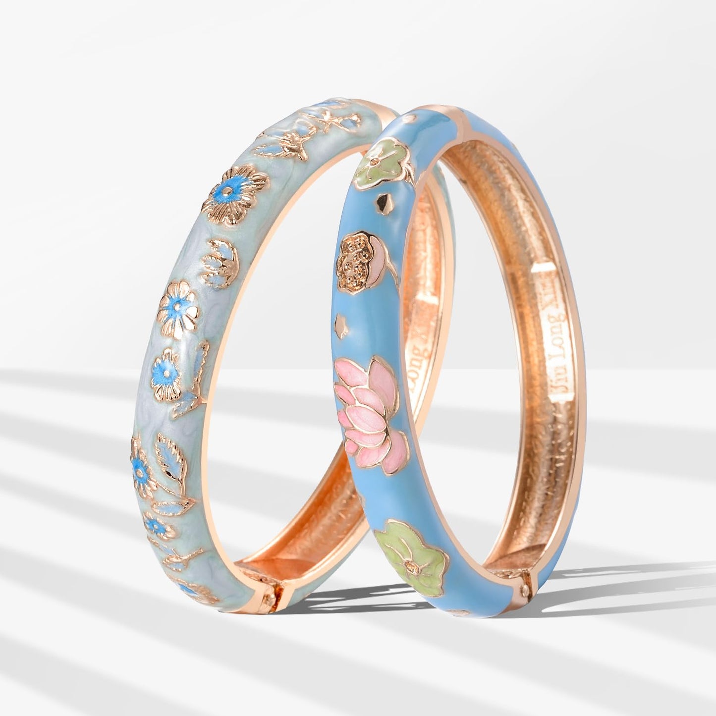 UJOY Gorgeous Bracelets Enameled Floral Cloisonne Gift Plated Cuff Bangles Jewelry Sets Box for Women 55A18-55A35 Blue