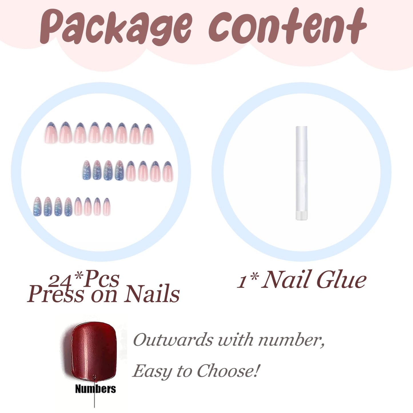 BABALAL Press On Nails, Medium Almond Fake Nails, Pink Blue Mermaid Shell Design Cat Eye, 3d Handmade Bling Acrylic, Glossy Full Cover Glue On Nails 24Pcs