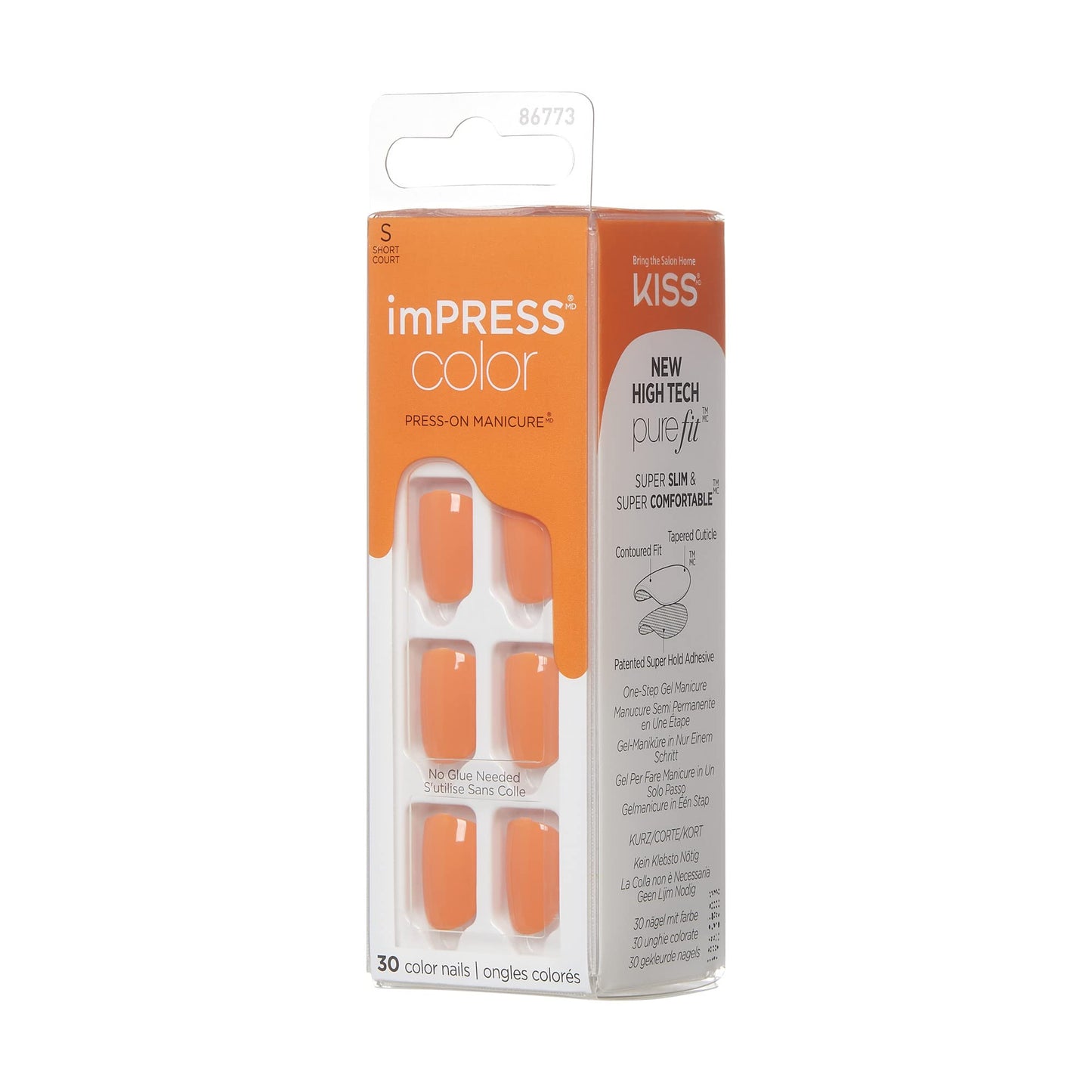 KISS imPRESS Color Press-On Nails Polish-Free Manicure Set, ‘Sweet Mango’, 30 Chip-Proof, Smudge-Proof Fake Nails (Pack of 2)