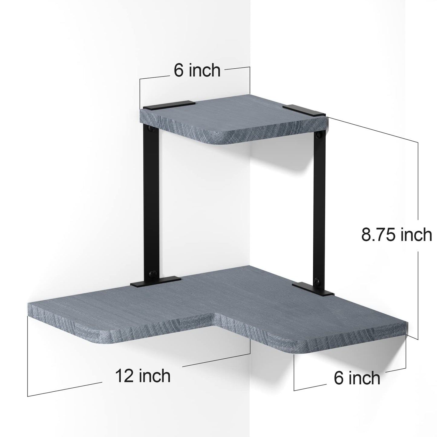 SRIWATANA Rustic Corner Shelf, 2-Tier Wood Wall Shelf, Wall Mounted Storage Shelves for Bedroom, Living Room, Bathroom, Weathered Grey