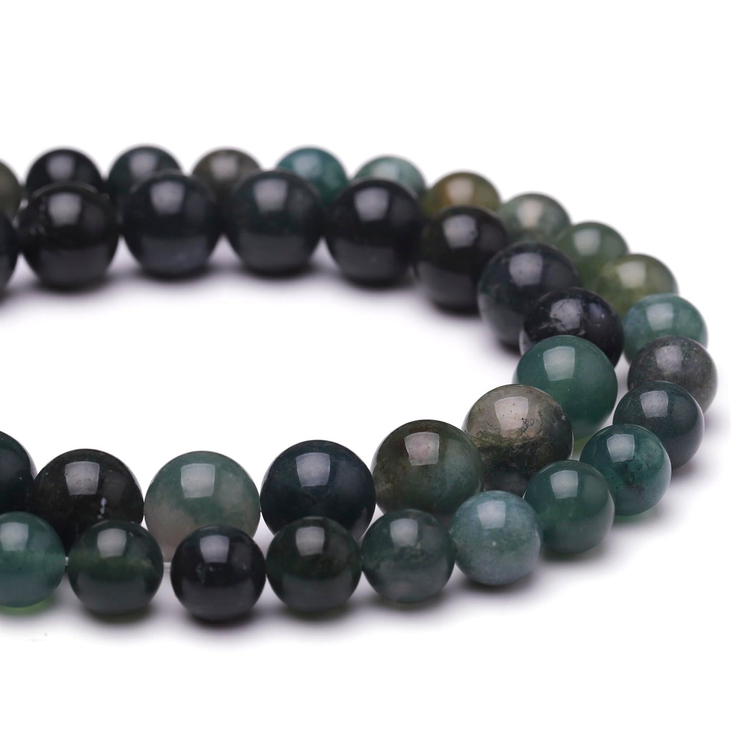Chicager Natural Stone Beads for Jewelry Making,8mm Moss Agate Polished Smooth Round Gemstone Beads for Bracelet Necklace 15 Inch
