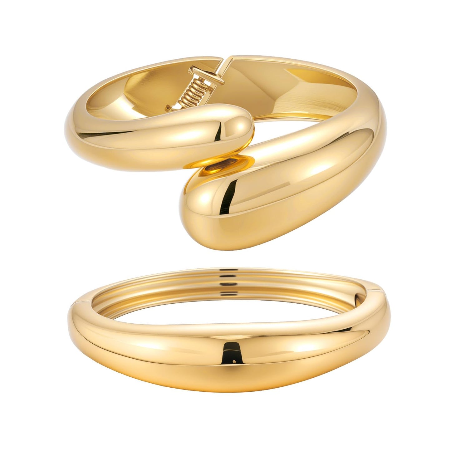 Yowivon Gold Bangles for Women, 2PCS Teardrop Chunky Gold Bracelet Set, Hinged Thin Wave Bangle Bracelets Stack for Women, Non Tarnish Wrist Cuff, Trendy Jewelry Gifts for Christmas Valentine Birthday