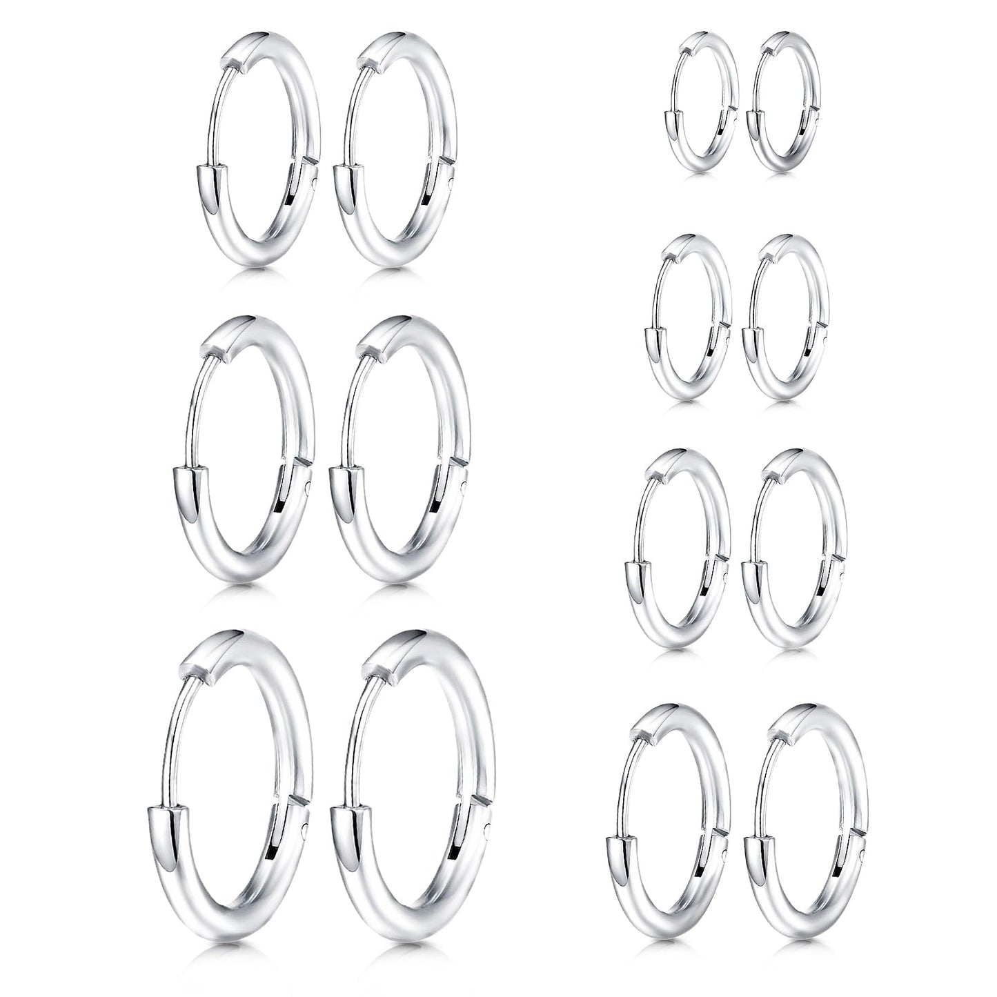 JICHENGEM 7Pairs Hypoallergenic Silver Gold Black Stud Earrings Set, Titanium Stainless Steel, 2-8mm CZ Cartilage Stud Earrings Jewelry for Women Men