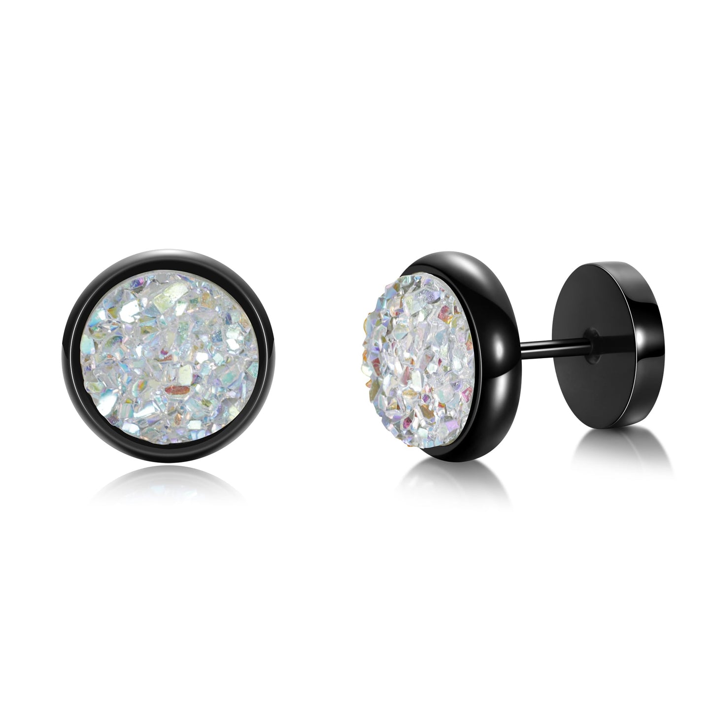 Women Men Flat Back Stud Earrings Non-Nickel Crystal Stone Earrings Titanium Stainless Steel Hypoallergenic Cartilage Earrings Stud for Sensitive Ears