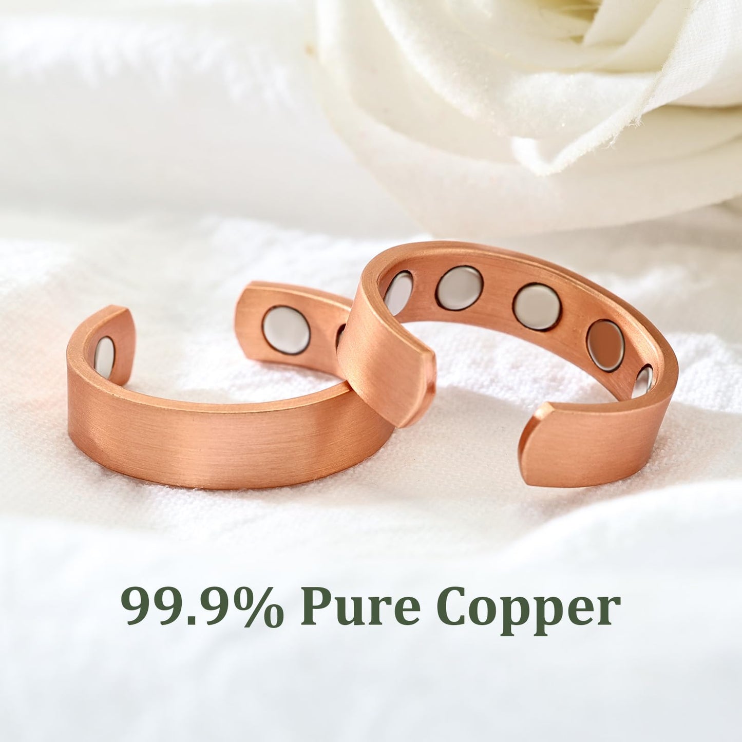 MagEnergy 2PCS Copper Rings for Men & Women, 99.9% Pure Copper Magnetic Adjustable Thumb Ring with Strong Magnet, Lymphatic Therapy Jewelry Gift with Present Box