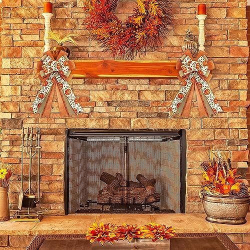 Whaline 2 Pack Fall Wreath Bow Pumpkin Print Burlap Bow Autumn Decorative Tree Topper Ornaments Gift Bows for Thanksgiving Birthday Wedding Party Supplies Indoor Outdoor Home Decor, 19.7 x 11.4 Inch