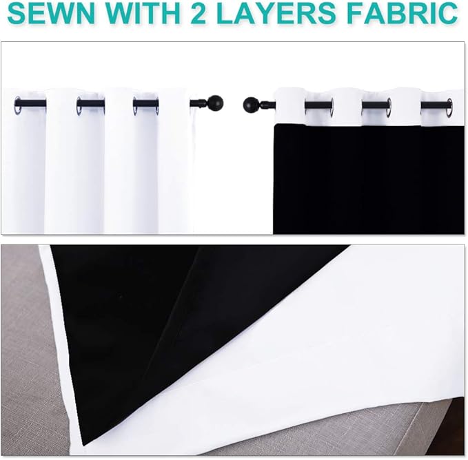 NICETOWN White 100% Blackout Curtains for Windows, Super Heavy-Duty Black Lined Total Darkness Drapes for Bedroom, Privacy Assured Window Treatment for Patio (Pack of 2, 55 inches W x 102 inches L)