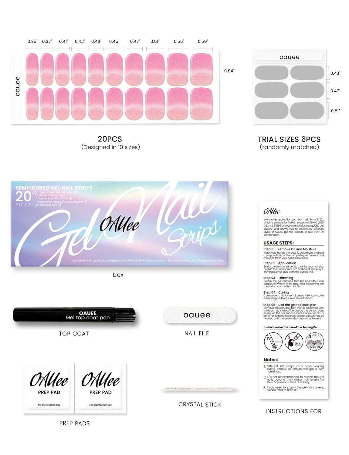 Oauee Semi Cured Gel Nail Strips | Built-In Gel Top Coat | UV Light Required | Salon Quality, Easy Application And Removal (Orchid Spark)