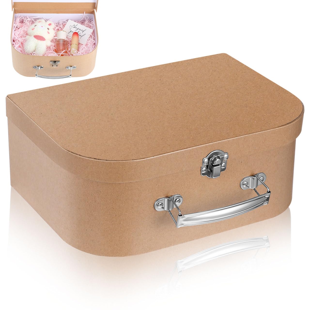 POPETPOP Kraft Paper Suitcase Gift Packaging Box with Handle 10.03X7.48X3.93In Multi-Functional Decorative Storage Case for Jewelry Wedding and Small Items