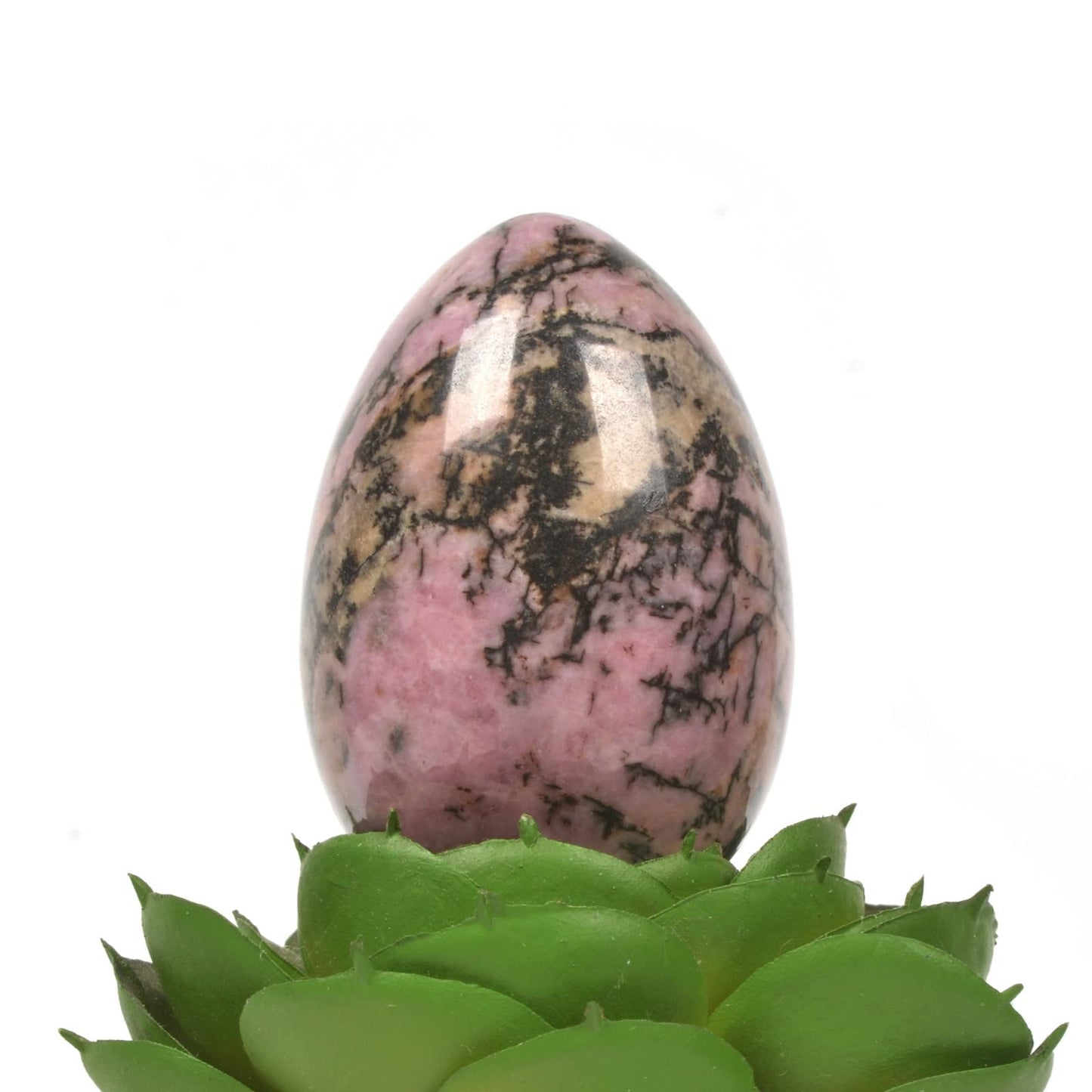 Justinstones Natural Matrix Rhodonite Gemstone Egg Crystal Healing Chakra Meditation Home Office Decor Stone with Stone Stand