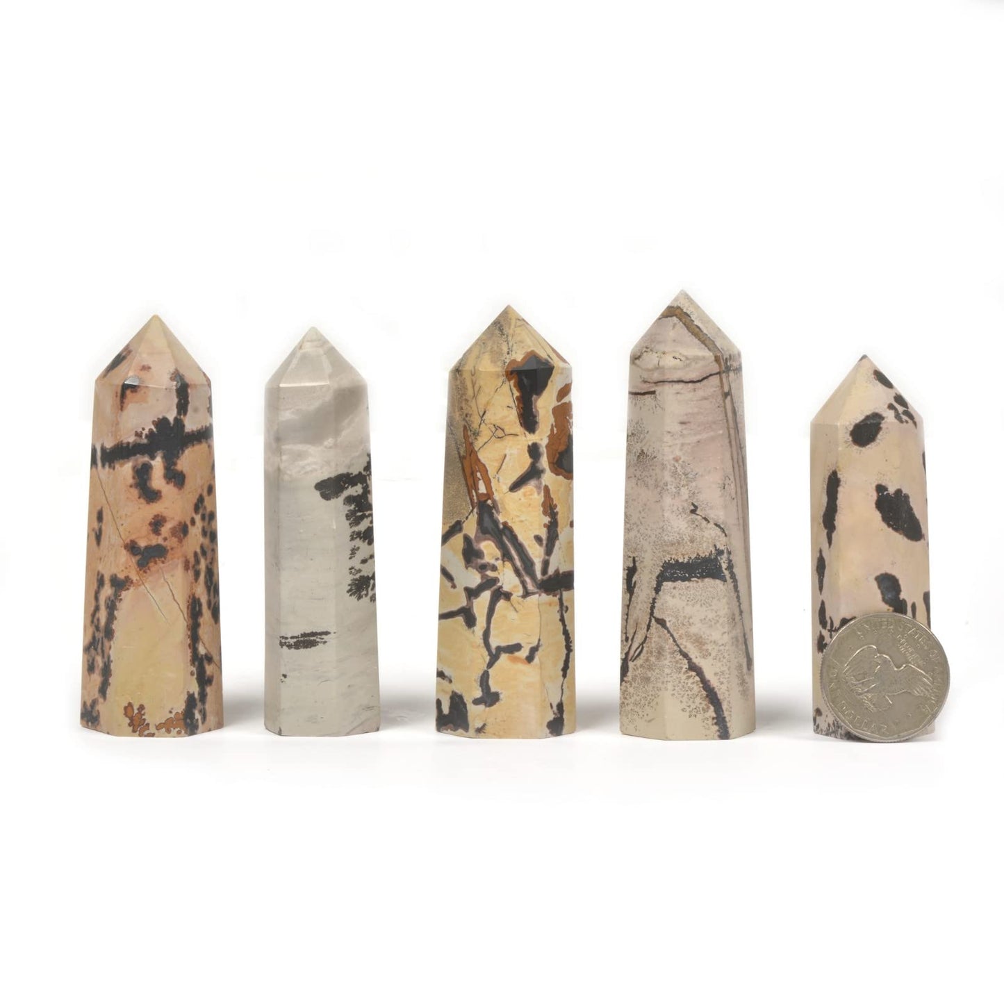 Large Chinese Painting Jasper Gemstone Crystal Pointed Hexagonal Tower Reiki Chakra Faceted Prism Wand Stone Home Decor