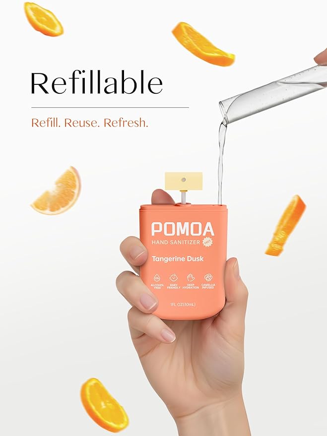Alcohol Free Hand Sanitizer Spray, Non Irritating, Hydrating and Non Greasy, Gentle Fine Mist, Travel-Friendly Pocket Size 1 Fl Oz, Tangerine Dusk