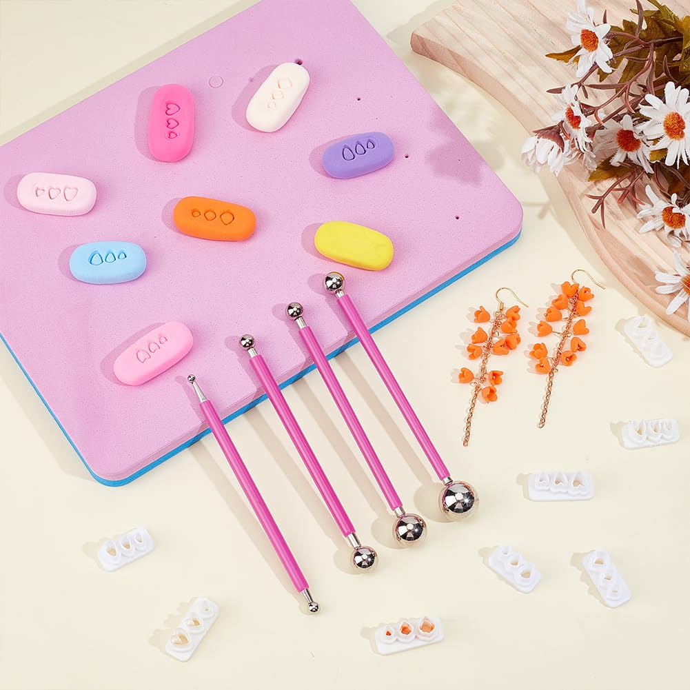 BENECREAT 4 Sizes Double-Ended Stainless Steel Ball Stylus, Mini Petal Clay Cutters Kit with 8 Shapes Polymer Clay Flower Molds for Polymer Clay Jewelry Wreath Earrings Making
