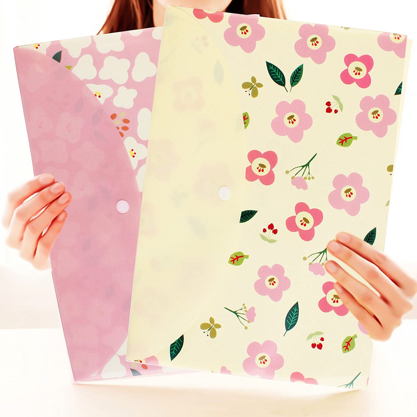 10 pcs Style Floral Printed A4 Paper Document File Folder Poly Envelopes Document Organizer Booklet File Paper Folders with Snap Button 4 Color (4 Color, A4)