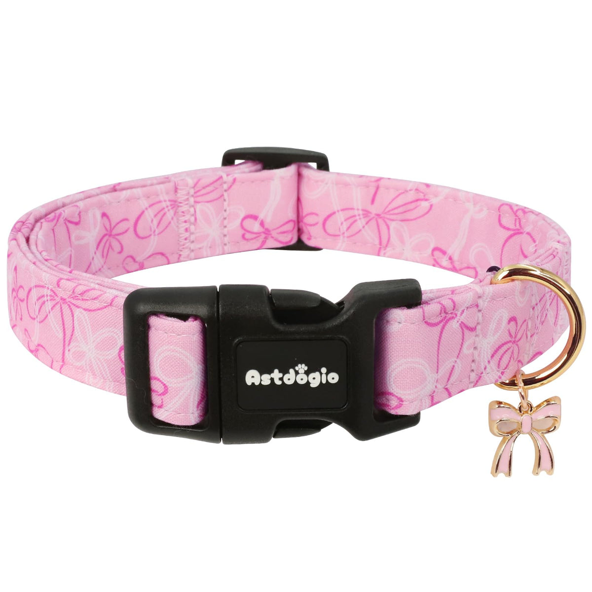 Astdogio Halloween Dog Collar, Fall Dog Collars for Small Dogs, Cute Pink Puppy Collar with Adorable Ghost & Pumpkin Design, Soft Cotton Small Dog Collars Girl Boy Dog Collar-S