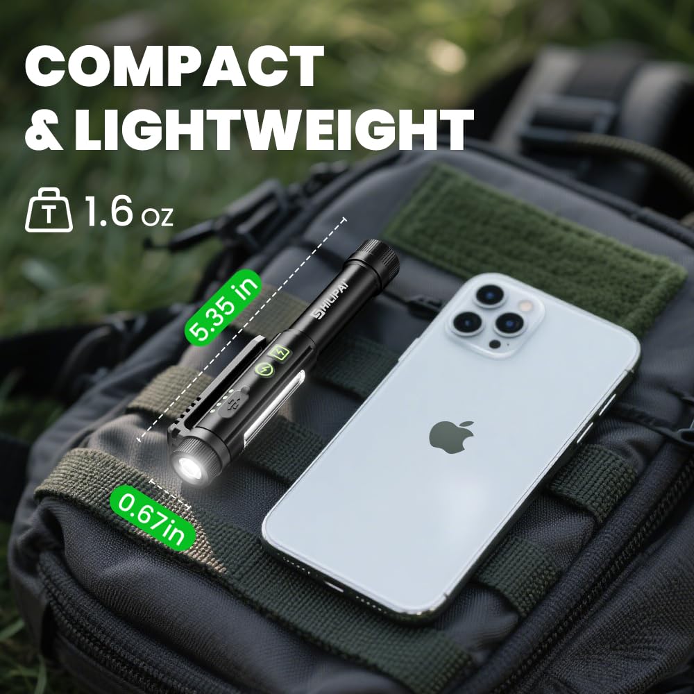 SHiLiPAi Pen Light Flashlight,600 Lumens Rechargeable 8 Modes COB Magnetic Flashlight with Clip Bright Pocket Flashlights Work Light Portable Waterproof Durable Penlight for Nurse(2p Black)