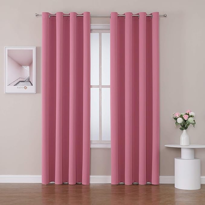 ChrisDowa Room Darkening Curtains 120 Inches Long 2 Panels Set for Living Room, Grommet Thermal Insulated Blackout Curtains for Bedroom (Pink, 52 x 120 Inch)