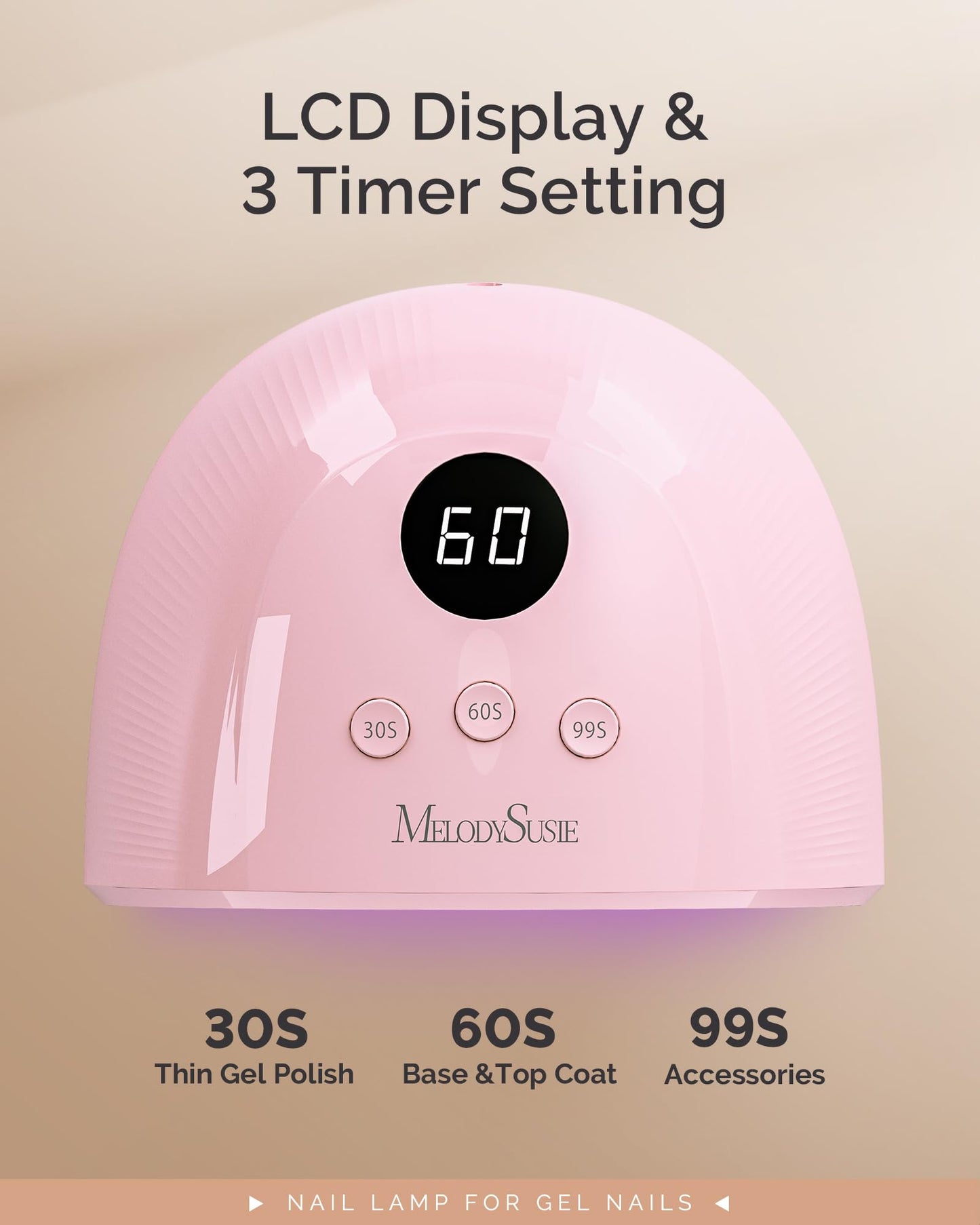 MelodySusie Compact Advanced UV LED Nail Lamp, P-Plus30F Nail Dryer with 3 Timers & Smart Sensor Cures All Gels, Especially Rhinestone Glue, Solid & Liner Gel Polishes for Advanced DIY at Home Pink
