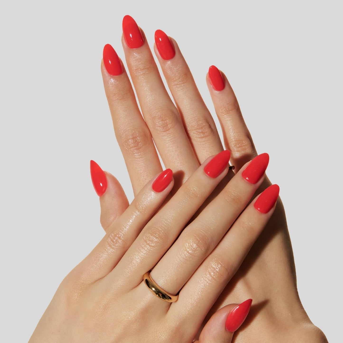 LAMIMOSA 32Pcs Press On Nails Short Almond – Solid Bright Red Fake Nails in 16 Sizes, Soft Gel Glue on Nails, Spring Summer False Nails with Glue, Orange Red Stick On Nails, CHILLI