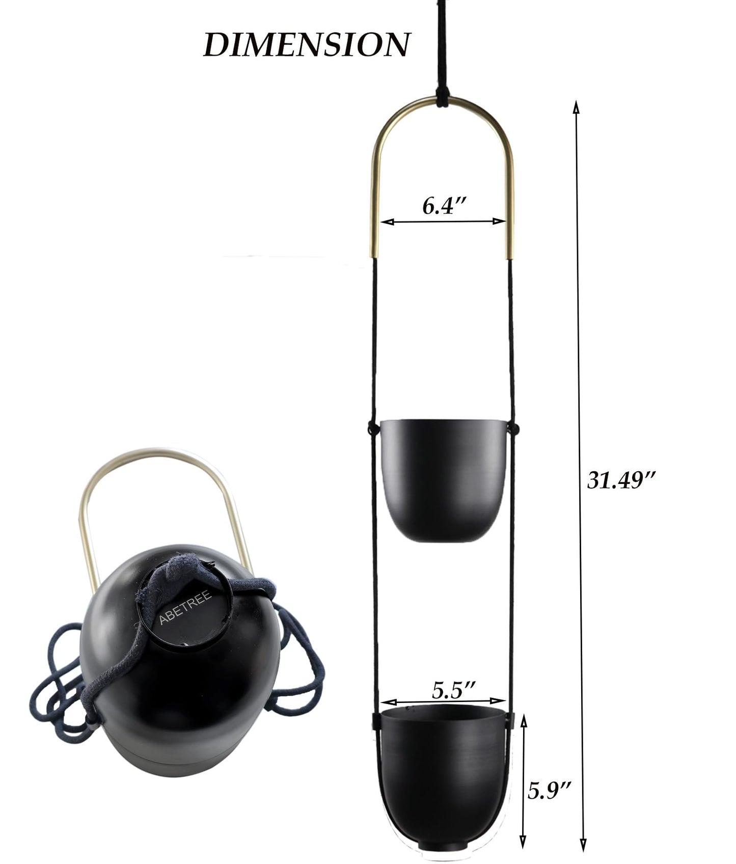 ABETREE Modern Metal Hanging Planter for Indoor Outdoor Plants with Hook 2 Tier Boho Wall and Ceiling Flower Pots Baskets Holder Home Office Decor(Black)