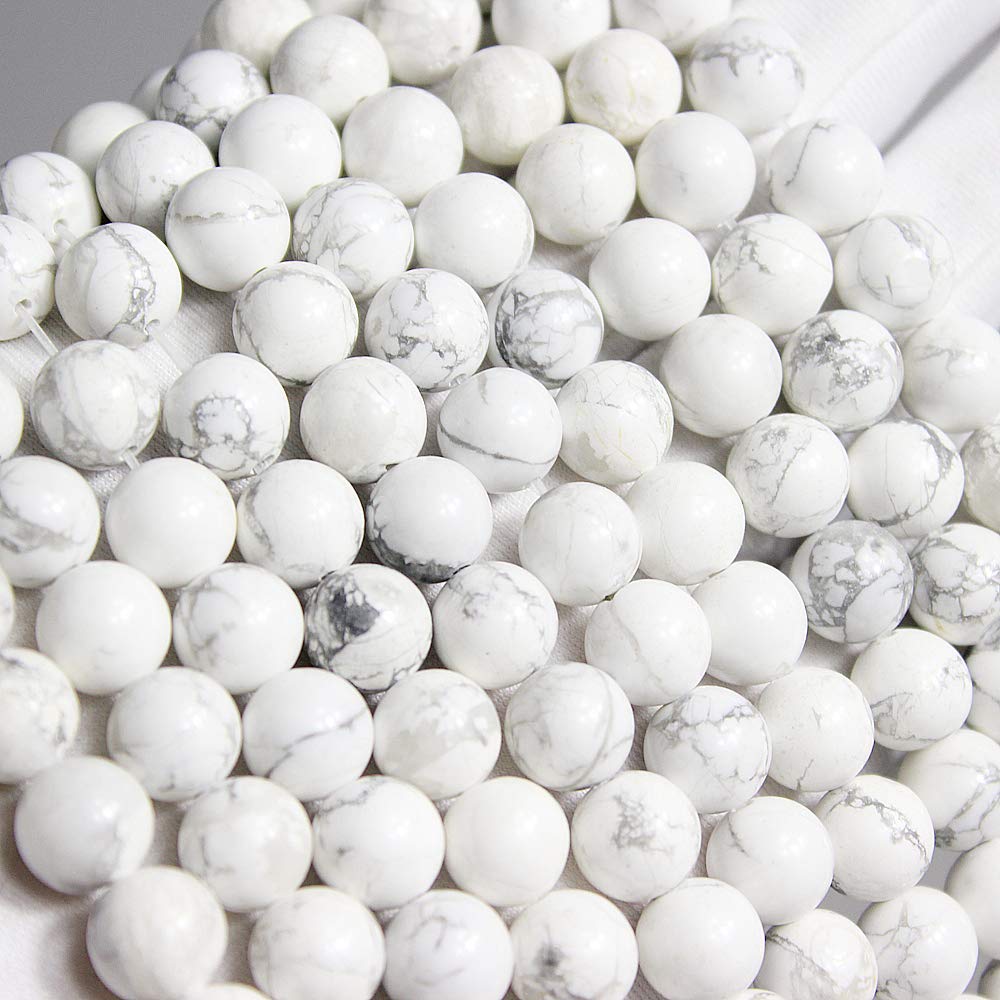 MJDCB AAAA Natural Stone Beads White Howlite Turquoise Round Loose Beads for Jewelry Making 15" (10mm)
