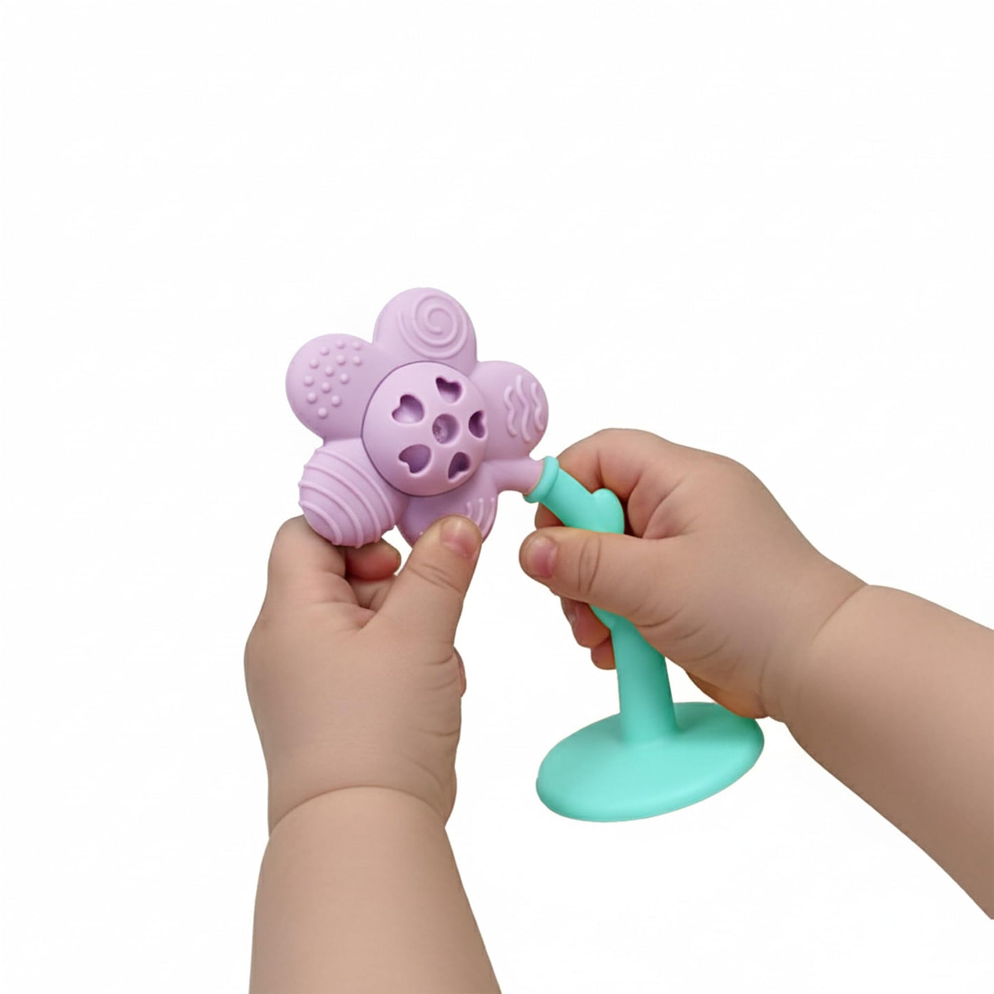 Lulyboo Flower Rattle & Teether Set for Babies - 100% Food Grade Silicone Soft Textures, Gentle Gum Massage, Lightweight Built-in Rattle, Easy-Hold Stem, Age 0+, Durable & Easy-Clean, Soothing Comfort