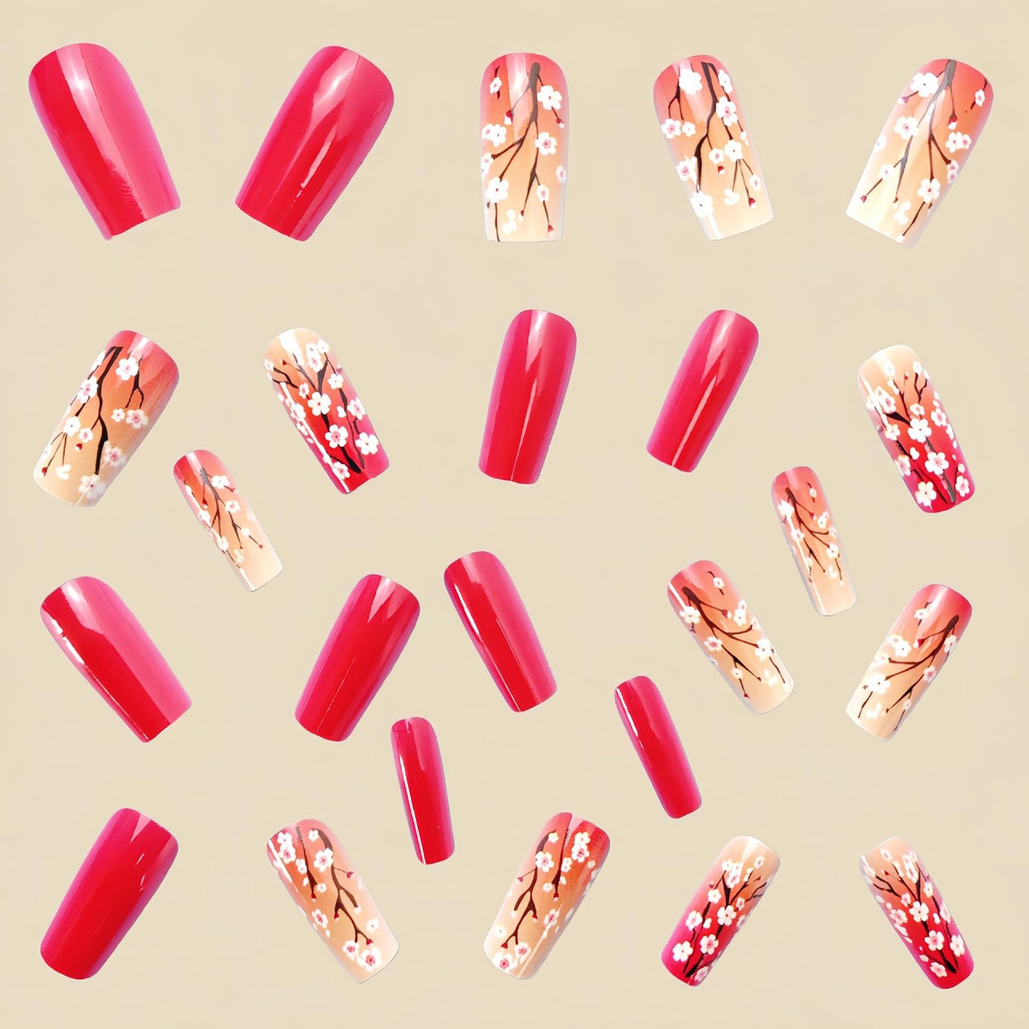 FIEONCIY Press on Nails Square Medium Length Glossy Full Cover Acrylic Square Shaped False Nails with Designs Artificial Short Coffin Fake Nails with Charms Glue ons Fingernails for Women(Y518)