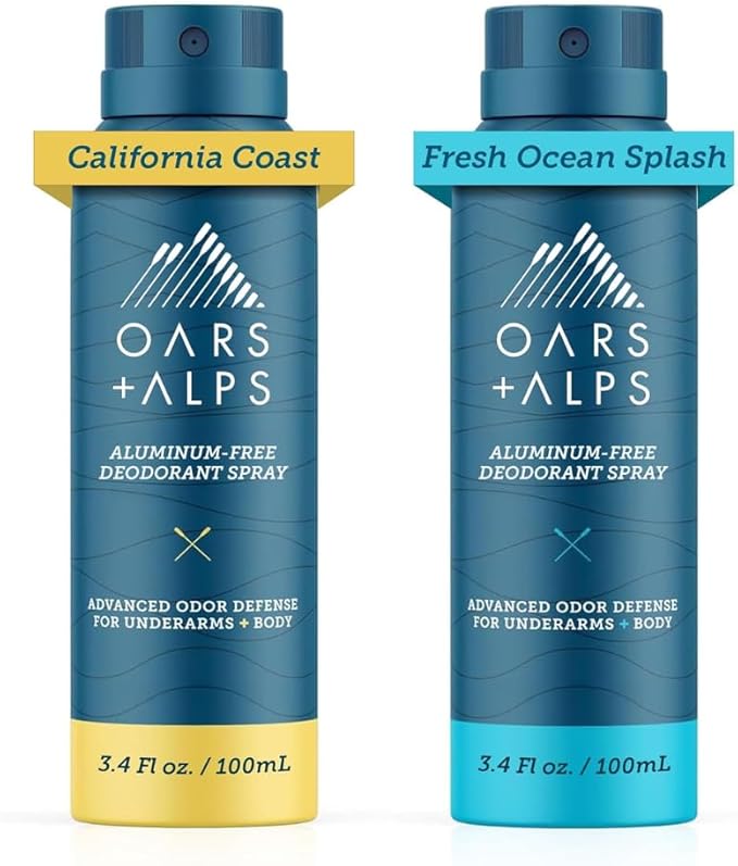 Oars + Alps Aluminum-Free Deodorant Spray Travel Size California Coast and Fresh Ocean Splash Bundle