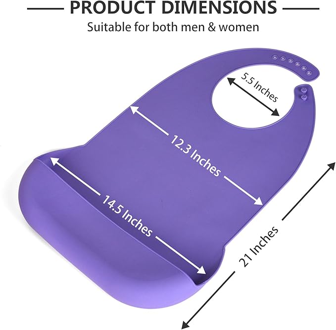 Adult Bibs for Men Women Adjustable Washable Silicone Adult Bibs for Elderly with Crumb Catcher (Purple)
