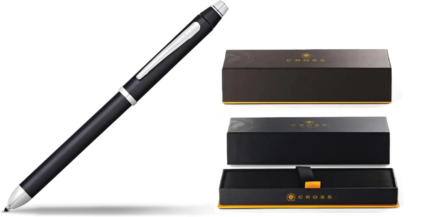 Cross Tech3 Satin Black Multi-function Pen - 0.5 MM Lead Size Pencil, Black Ink Refill, and Red Ink Refill in One Pen.