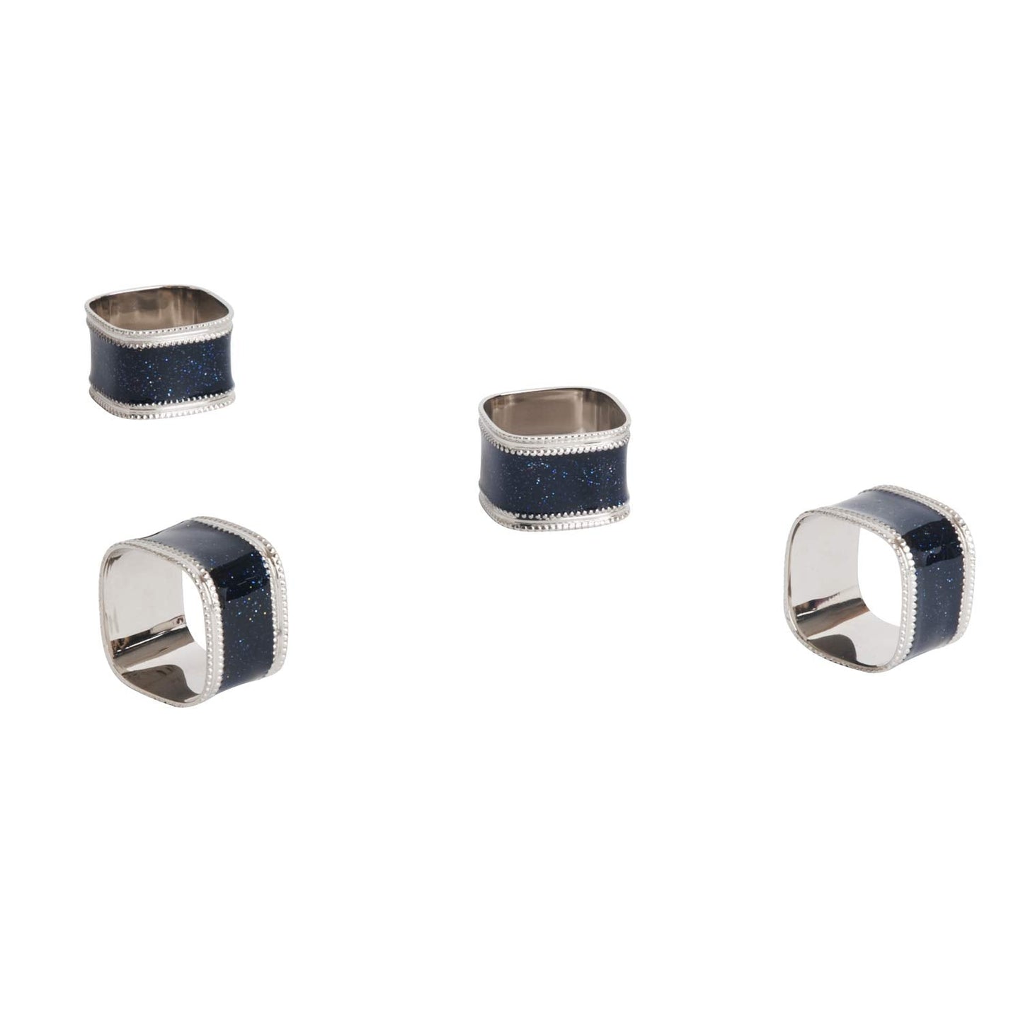 SARO LIFESTYLE Collection Sparkling Square Design Napkin Rings (Set of 4), 1.5" x 1", Black 4 Pieces