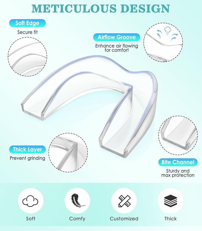 Mouth Guard for Grinding Teeth at Night, 4 Pcs 2 Size Mouthguards for Grinding of Teeth, Night Guards for Teeth Grinding, Reusable Mouth Guard for Clenching Teeth at Night, Clear