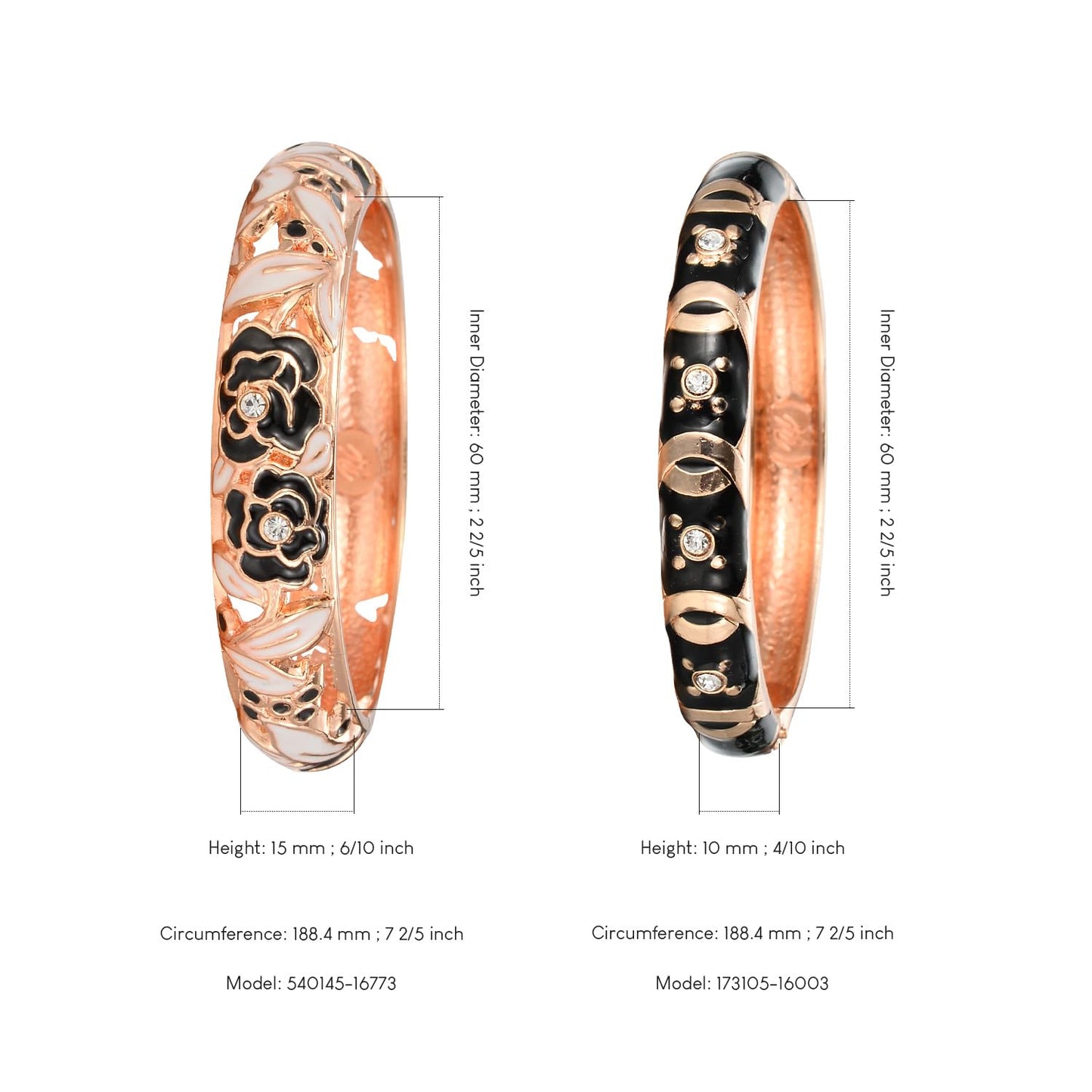 UJOY Womens Multi-Colors Cloisonne Bracelet Plated Flower Hollowed Enameled Hinged Cuff Bangles Jewelry Gift 88A10-88C09 Black