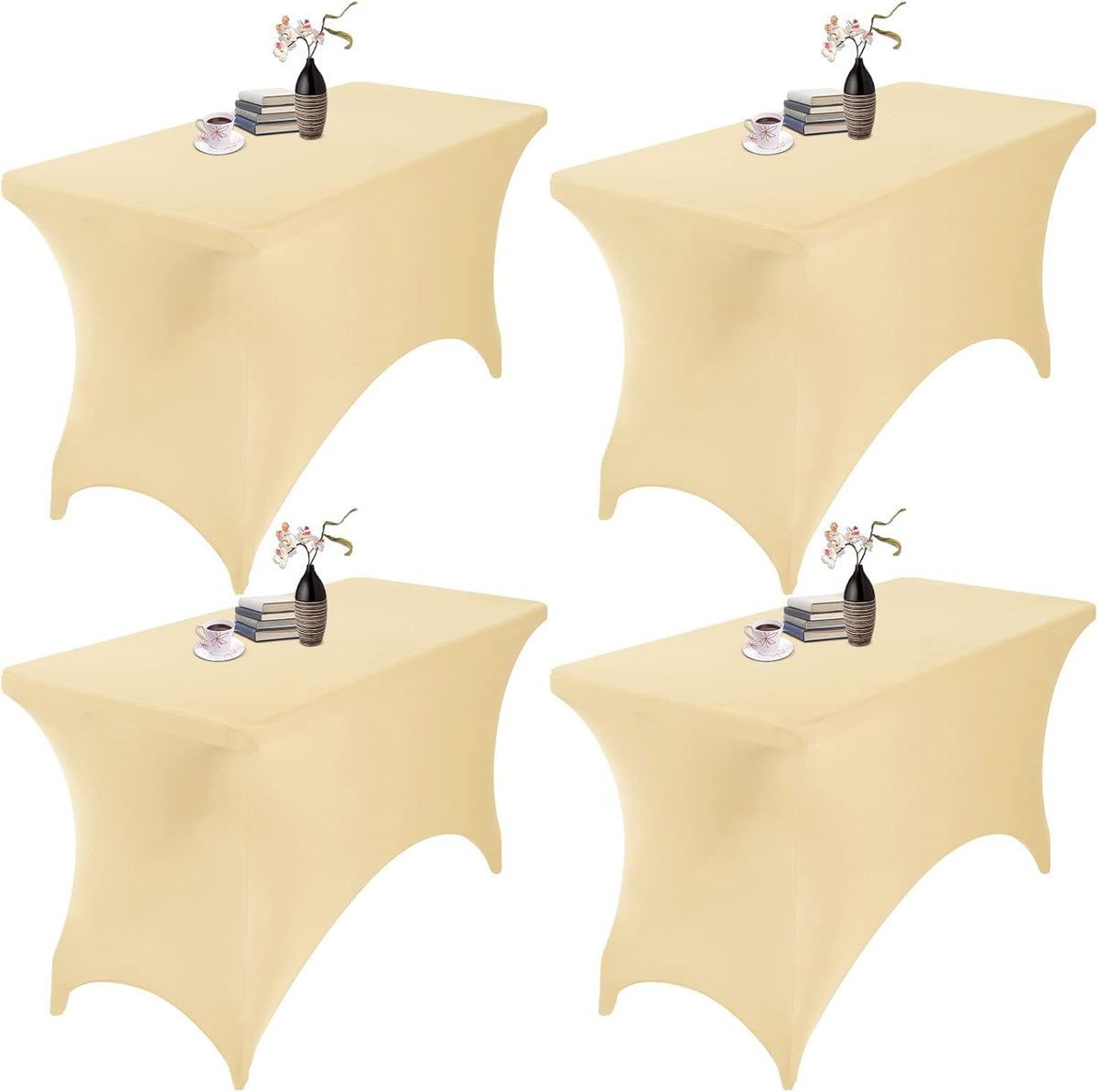 4Pack Spandex Waterproof Table Covers 4ft，Spandex 4ft Waterproof Table Cover for Party,Wedding, Banquet, and Events(Champagne)