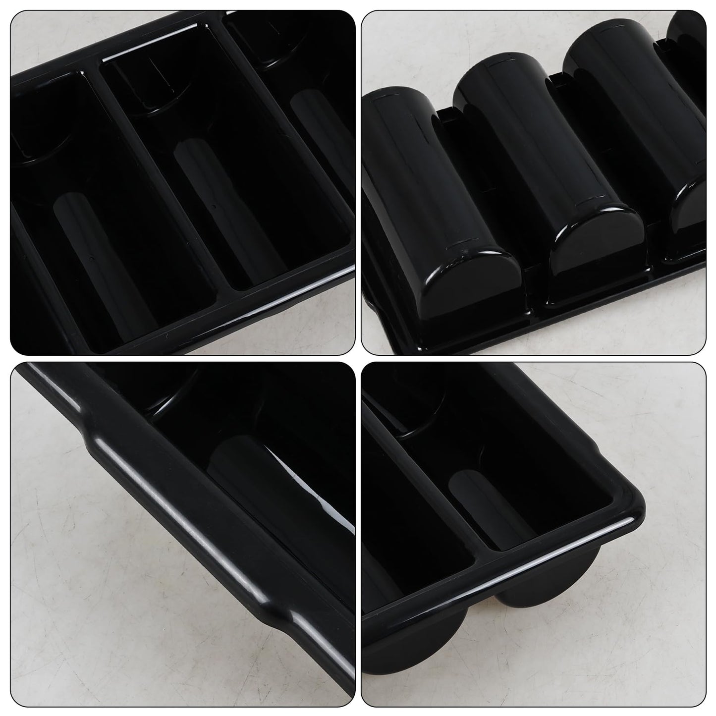 Loiycg 4 Compartment Cutlery Bin, Set of 4 Restaurant Silverware Tray Plastic, Black