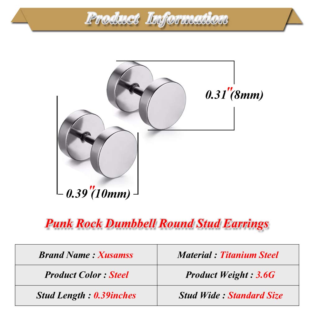 Xusamss Punk Body Piercing Titanium Steel Round Barbell Stud Earrings
