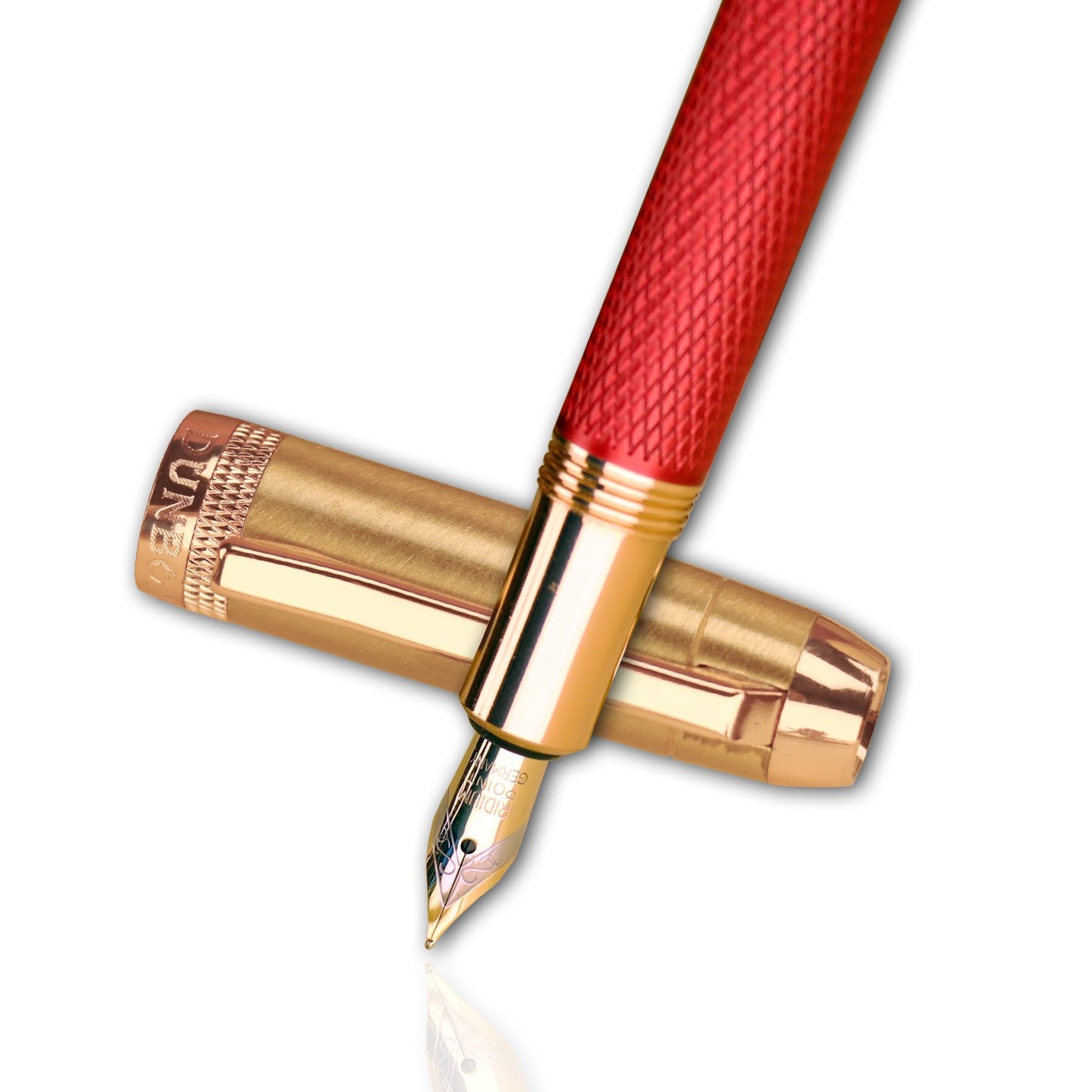DUNBONG Luxury Fountain Pen, Aureate Gold Powder Finish, Gold Plating and Red Lacquer, Intricate Engraved Pattern, Gilded Medium Nib, Refillable Ink Converter, Luxury hard Gift Box(lion)