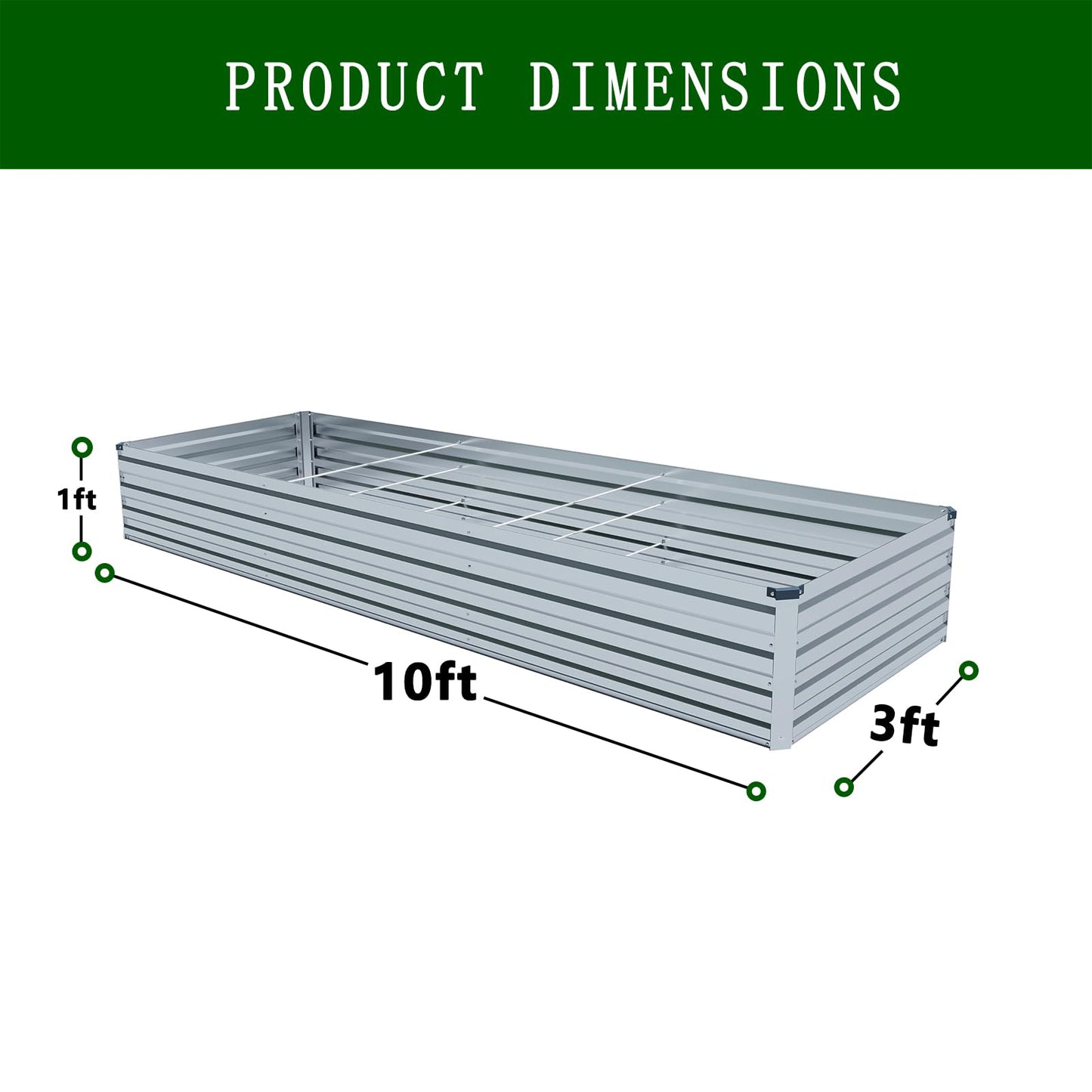 ZUNUDA 10×3×1FT(2PCS) Galvanized Raised Garden Bed Kit Metal Planter Boxes,Large Outdoor Planters Garden for Planting Vegetables,Flowers,Herbs -Silver