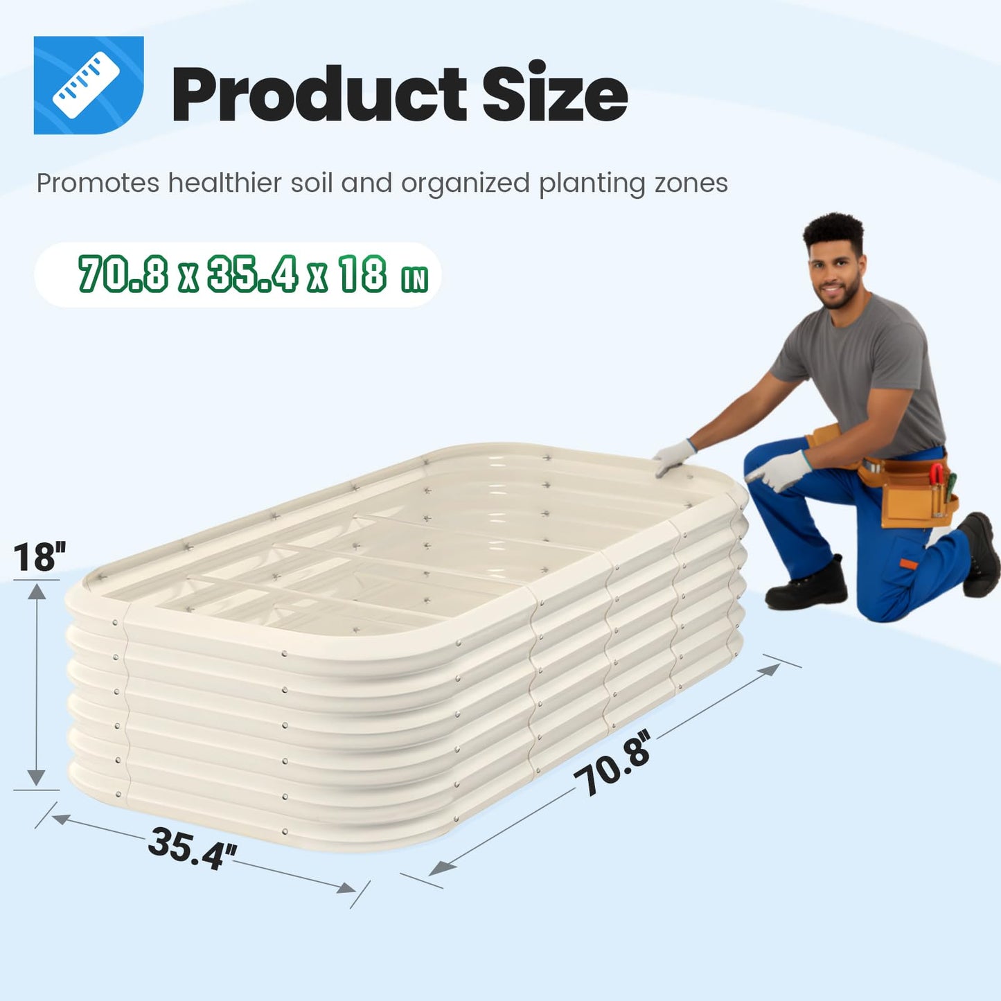 Quictent Galvanized Raised Garden Bed Kit Tall, 6x3x1.5 ft Oval Large Planting Box Strengthened by Crossbar, for Vegetables Outdoor, Beige