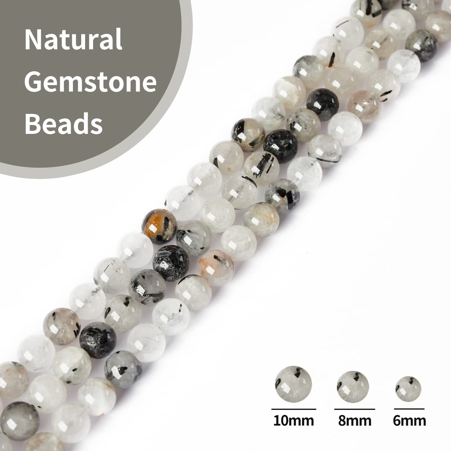 45pcs 8mm Natural Tourmaline Quartz Beads Gemstone Beads Round Loose Beads for Jewelry Making