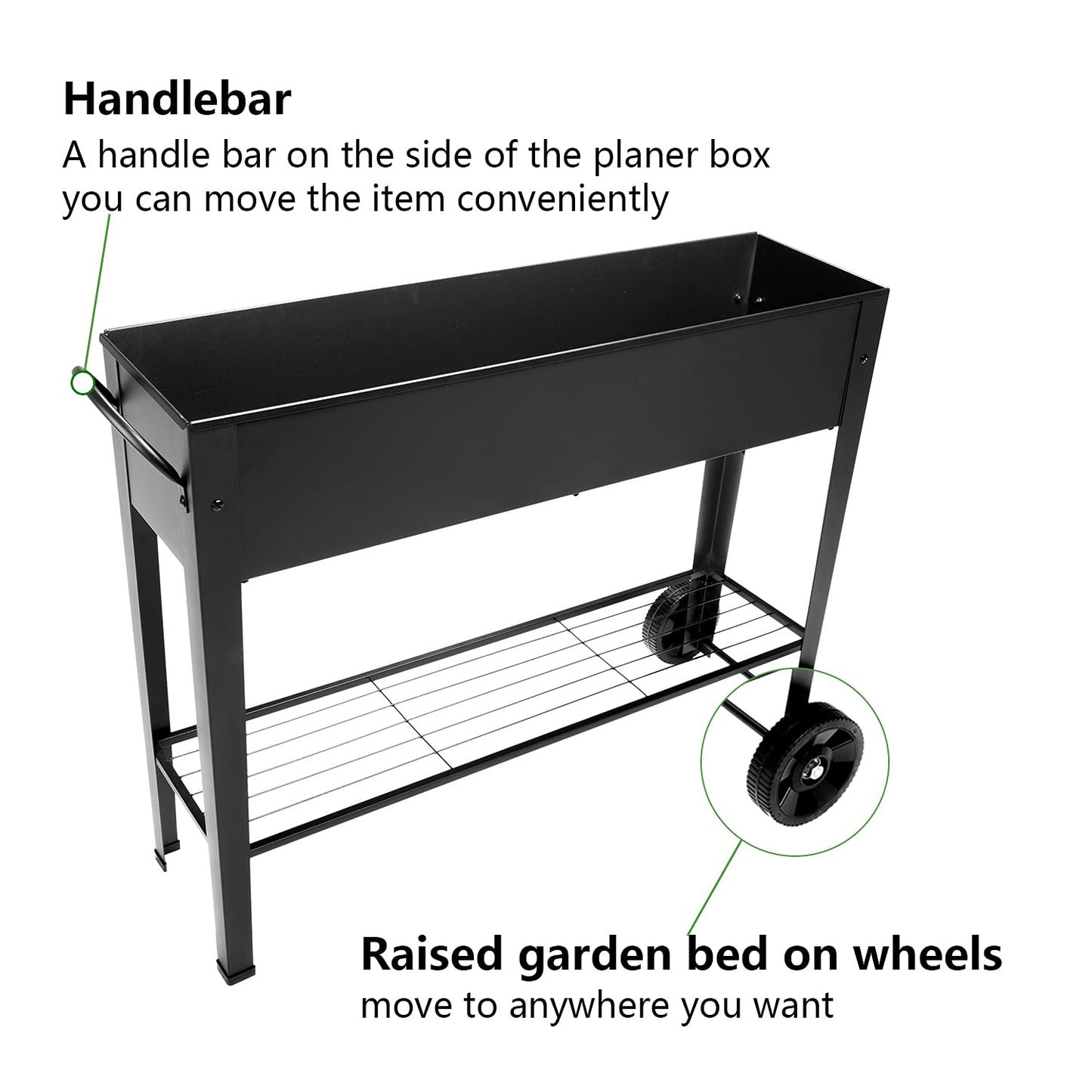 VEOAY Piksedo Raised Garden Bed, Elevated Planter Metal Plant Box with Wheels with Legs Standing Garden Stand Drainage Holes Frosted Black