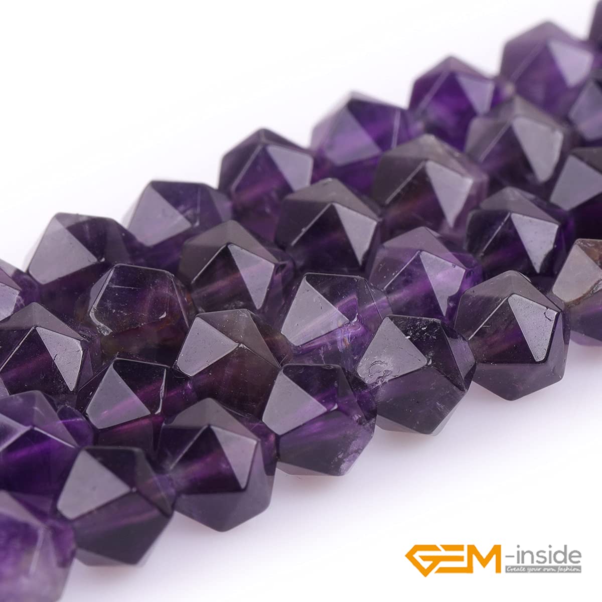 GEM-Inside Natural 8mm Amethyst Gemstone Loose Beads Faceted Purple Square Cambay Crystal Energy Stone Power for Jewelry Making 15"