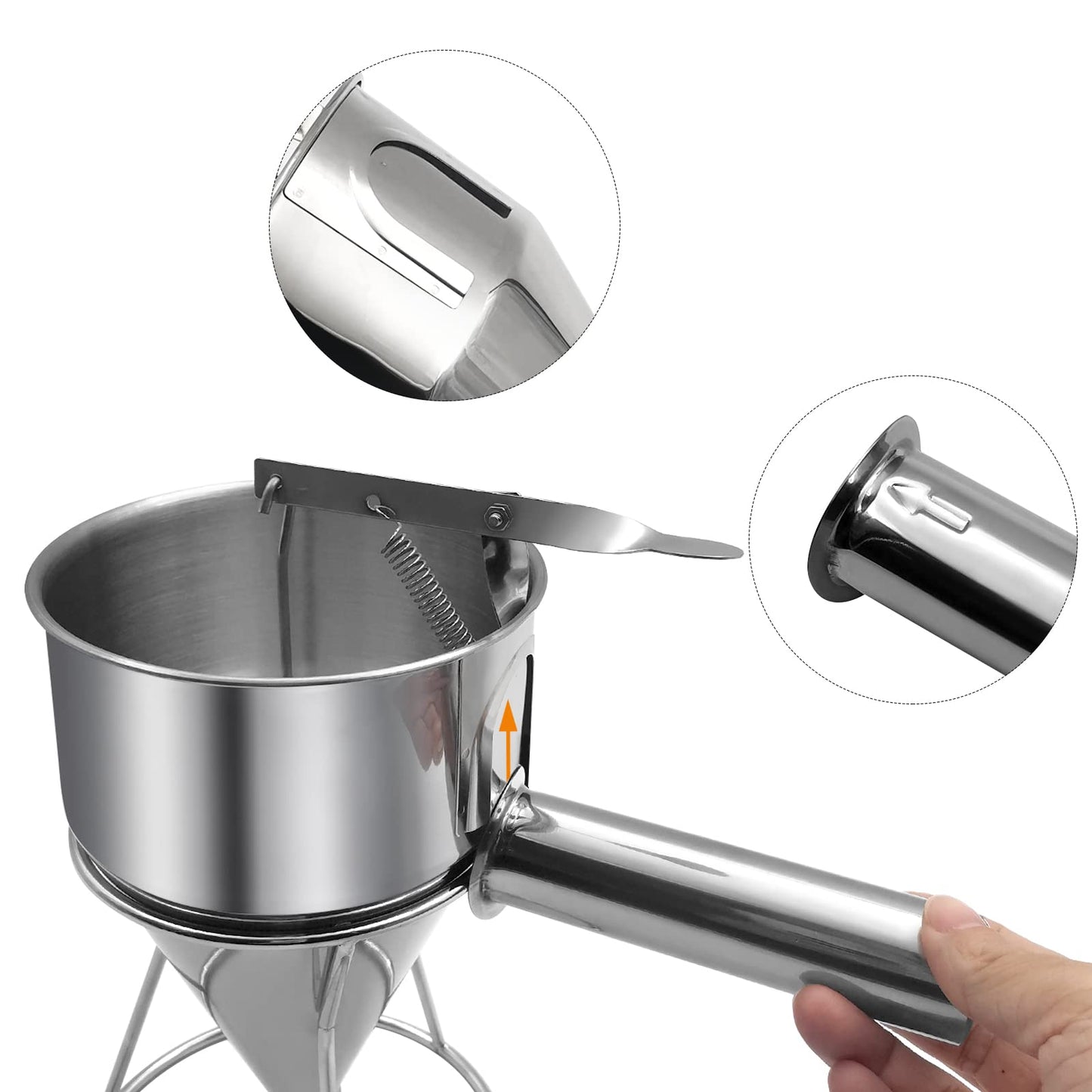 40oz Pancake Batter Dispenser, Stainless Steel Funnel Cake Dispenser with Stand Heavy Duty Baking Tool for Cupcake Waffles Cakes, Caliber: 0.31"/0.47"/0.55"/0.67"