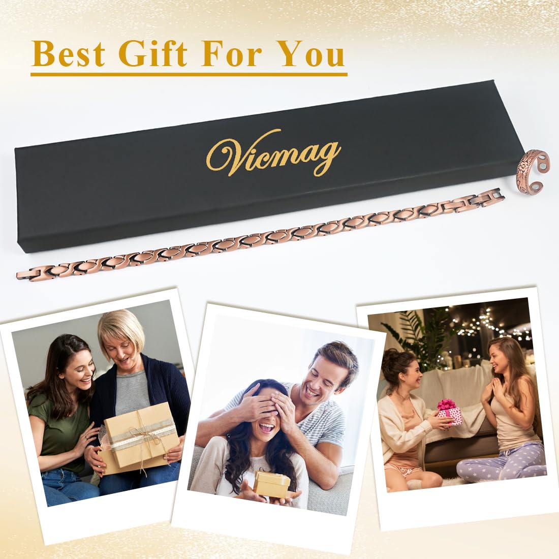 Vicmag Copper Bracelet for Women Ultra Strength Magnetic Bracelets with Effective Magnets 99.9% Pure Copper Jewelry Present with Adjustment Tool