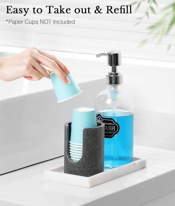 Luxspire Bathroom Cup Dispenser, 3oz Dixie Cup Dispenser, Resin Dixie Cup Holder, Disposable Paper Cup Holder for Bathroom, Cotton Pad Holder, Guest Bathroom Essentials, Gray
